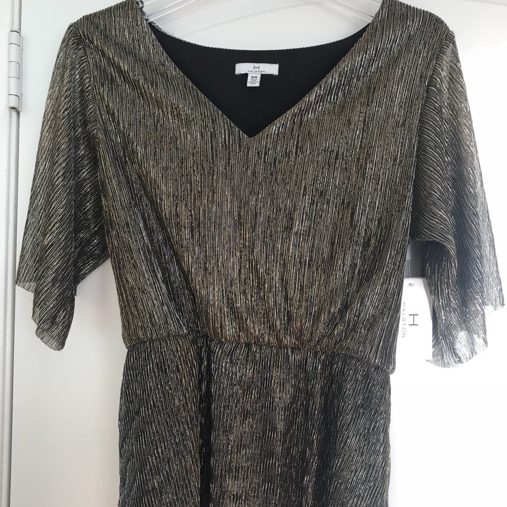 Halston Gold Metallic  Pleated Top